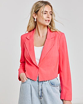 Coral Cropped Linen Look Blazer