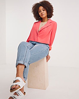 Coral Cropped Linen Look Blazer