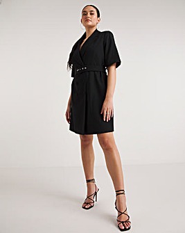 Black Short Sleeve Belted Blazer Dress