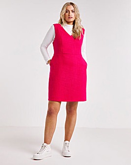 Pink Boucle Tailored Pinafore Dress