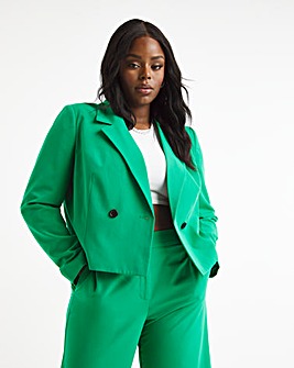 Green Double Breasted Cropped Blazer