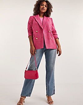 Pink Dogtooth Check Premium Boucle Double Breasted Blazer