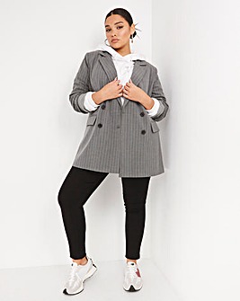 Grey Pinstripe Double Breasted Tailored Blazer