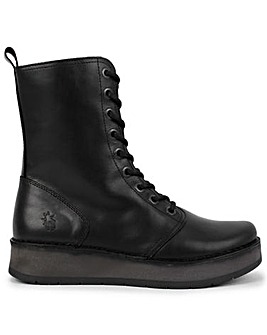 Fly London Rami Black Leather Lace Up Ankle Boots Standard Width