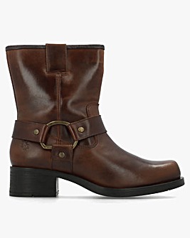 Fly London Reva Brown Leather Chunky Western Boots