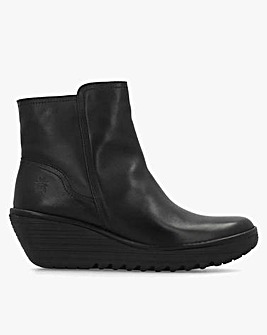 Fly London Yeti Black Leather Wedge Ankle Boots