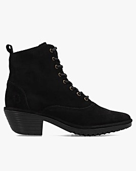 Fly London Wune Black Suede Block Heel Ankle Boots