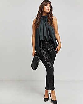 Black Stretch Sequin Pull On Skinny Trousers