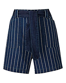 Lightweight Stripe Denim Pull-On Belted Shorts
