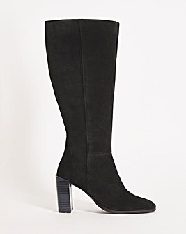 Mao Suede Square Toe Heeled Knee Boots Ex Wide Fit Standard Calf