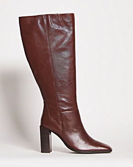 Mao Leather Square Toe Heeled Knee Boots Ex Wide Fit Standard Calf