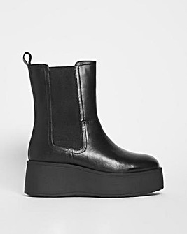 Martos Leather Flatform Chelsea Calf Boots Ex Wide Fit