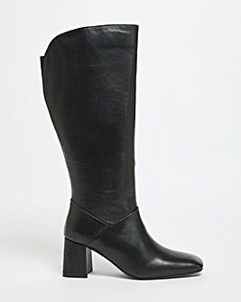 Miles Leather Square Toe Knee Boots Ex Wide Fit Super Curvy Calf