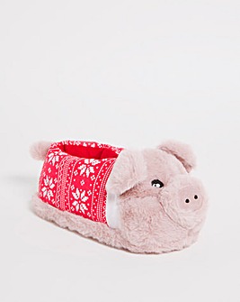 Pig In Blanket Christmas Novelty Slippers Wide Fit