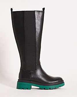 Puerto Contrast Sole Knee High Boots Ex Wide Fit Standard Calf