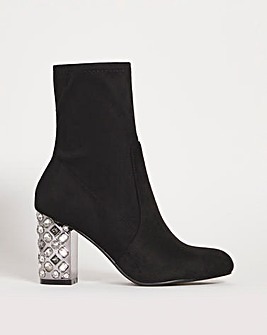 Angelica Feature Heel Ankle Sock Boots Wide Fit