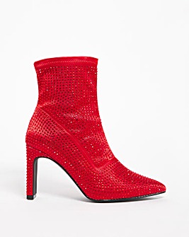 Petra Embellished Heeled Ankle Boots Ex Wide Fit