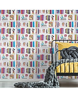 Disney Multicoloured Bookshelf Wallpaper