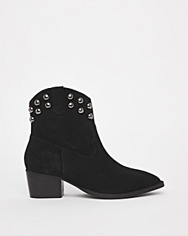 Prato Suede Studded Western Ankle Boots Wide Fit