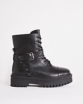 Chunky Flatform Lace Up Boots Ex Wide