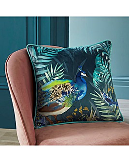 Peacock Jungle Printed Velvet Cushion