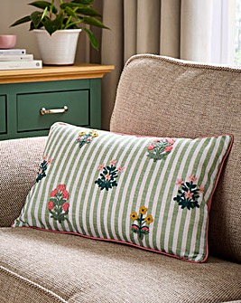 Amelie Striped Floral Embroidered Boudoir Cushion