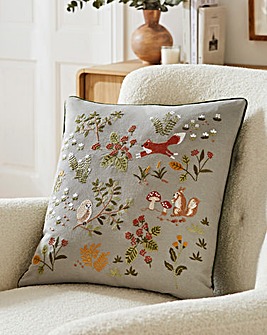 Forest Friends Embroidered Cushion