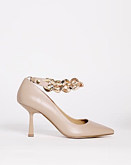 Toulon Removable Chain Heeled Court Shoes Ex Wide Fit