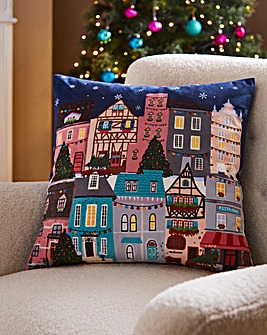 Festive Village Velvet Cushion