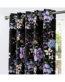 Oasis Floral Printed Velour Eyelet Curtains