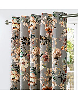 Oasis Floral Printed Velour Eyelet Curtains