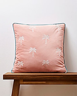 Rhodes Embroidered Palm Tree Velvet Cushion