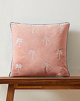 Rhodes Embroidered Palm Tree Velvet Cushion