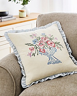 Flora Embroidered Ruffled Cushion