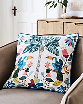 Paradise Tropical Birds Embroidered Cushion