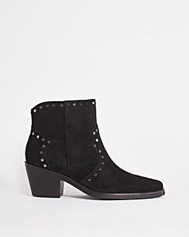 Studded Western Ankle Boots Ex Wide