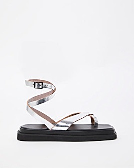 Trixie Leather Ankle Tie Square Toe Sandals Wide Fit