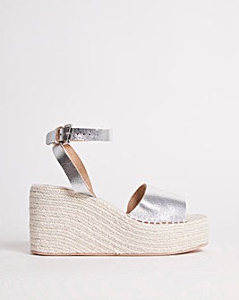 Sissy Metallic Leather Espadrille Wedge Sandals Wide Fit