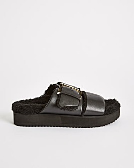 Fur Lined Buckle Detail Sandals ExWide