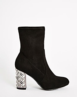 Angelica Sock Ankle Boots Encrusted Heel Ex Wide Fit