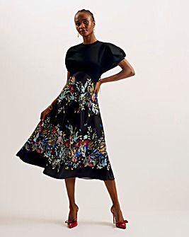 Ted Baker Ponte Midi Dress With Printed Skirt