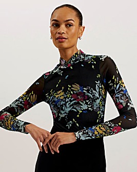 Ted Baker Printed Mesh Top With Sheer Back