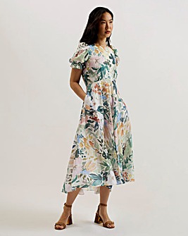 Ted Baker Delilya Puff Sleeve Floral Midi Dress