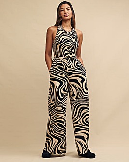 Nobody's Child Black Swirl Print Halter Neck Jumpsuit