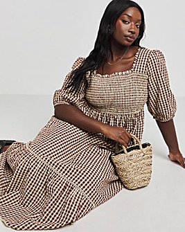 Nobody's Child Brown Gingham Elsa Midi Dress