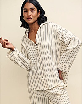 Nobody's Child Cream Pinstripe Oversized Shirt