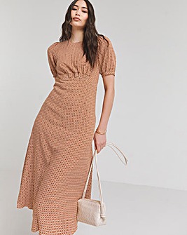 Nobody's Child Brown Geometric Print Puff Sleeve Bonnie Midi Dress