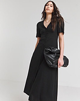 Nobody's Child Black Linen Blend Alexa Midi Dress