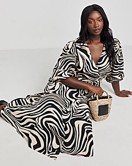 Nobody's Child Black Swirl Print Regan Wrap Midi Dress