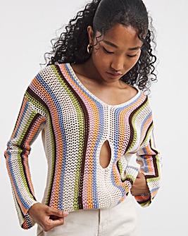 Native Youth Multi Stripe Cut Out Detail Knitted Top
